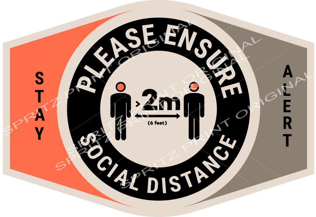 Please Ensure Social Distancing Stay Alert 2m Apart Badge Sticker Custom Colour