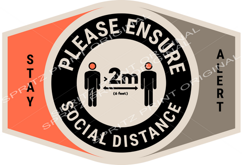 Please Ensure Social Distancing Stay Alert 2m Apart Badge Sticker Custom Colour