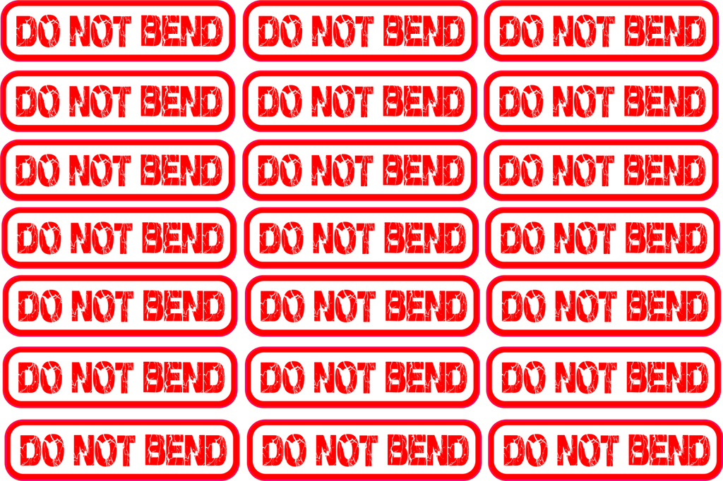 3 x A4 Sheets 'DO NOT BEND' -  63 x 95mm x 24mm Vinyl Stickers in Total