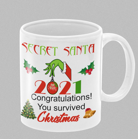 Secret Santa 2021 Funny Grinch Hand Survival Christmas Gift Mug